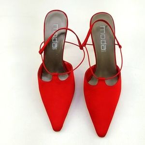 Moda- Red Satin Open Back Heels. 3 1/2" High Heels. Luxurious. Brand New…